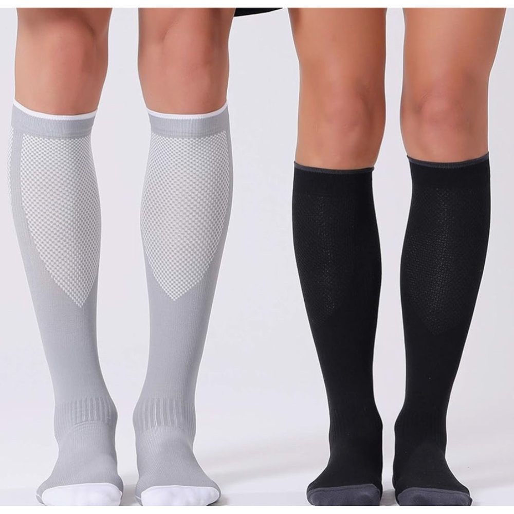 Fitrell 2 pairs compression support socks, unisex, 20-30mmHg, gray & black, S/M